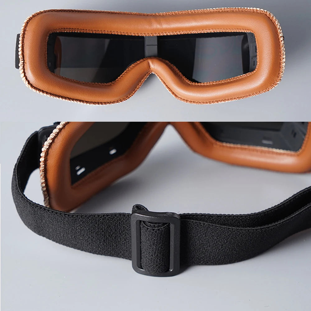 Vintage Leather Motorcycle Goggles – Windproof Pilot Cycling
