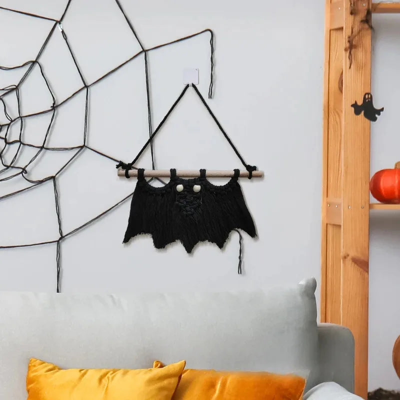 3D Hand-knitted Black Bat Hanging Ornament Tapestry Halloween