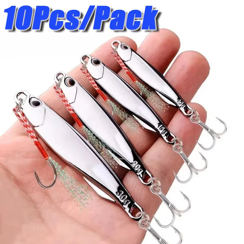10-Pack Metal Jig Lures 20/30/40g – Saltwater Bass Fishing Metal Jig Lures Zpaxo