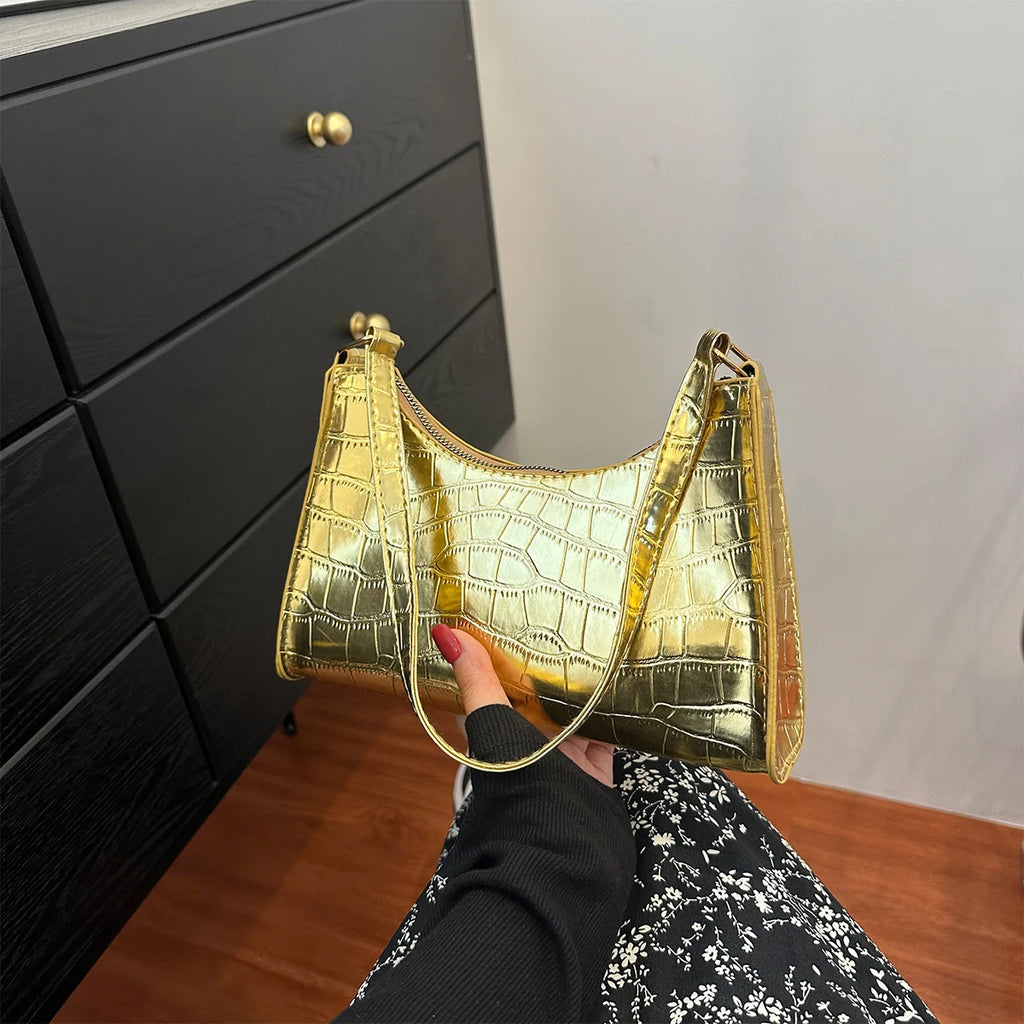 Alligator Pattern PU Leather Bag for Women Armpit Handbag Female Small Underarm Purse Shoulder Bag Women Hand Bag Purses Zpaxo gold