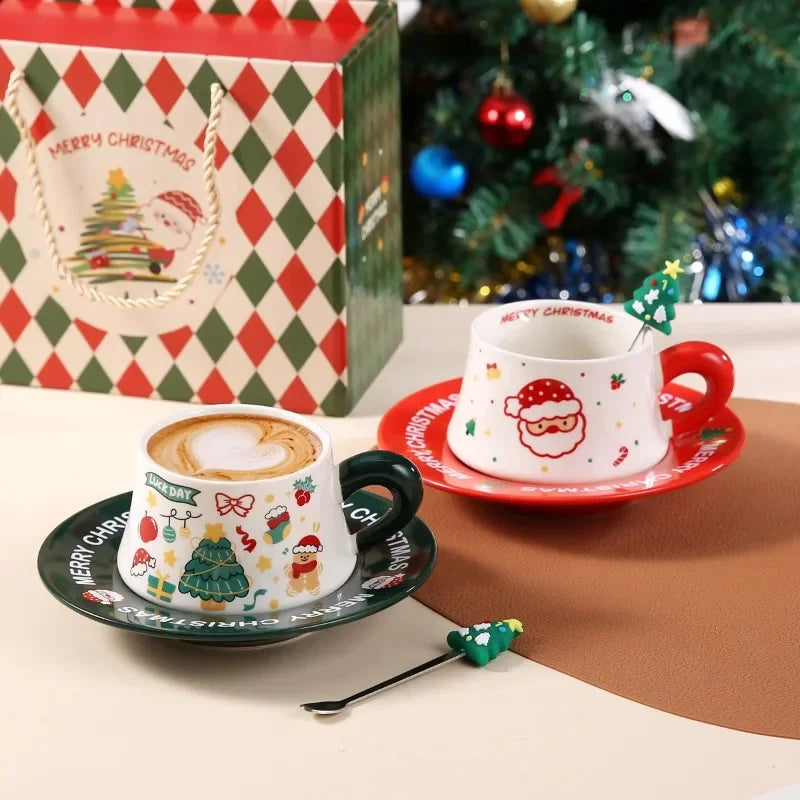Santa Claus Ceramic Cup & Dish Set – Christmas Gift for Couples Ceramic Cup & Dish Set Zpaxo