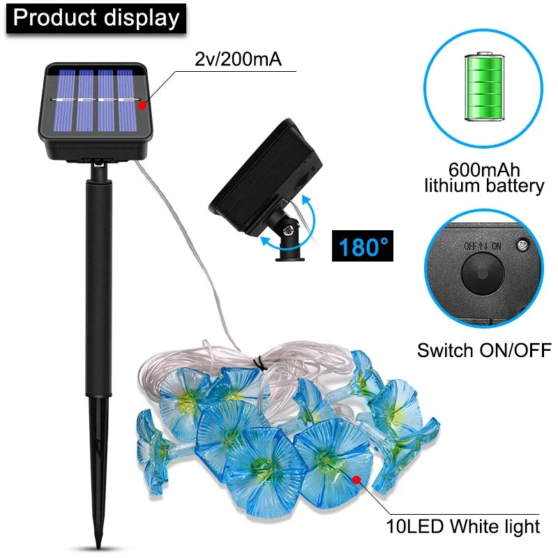 Solar Morning Glory Led Lamp Outdoor Waterproof Fairy String Zpaxo