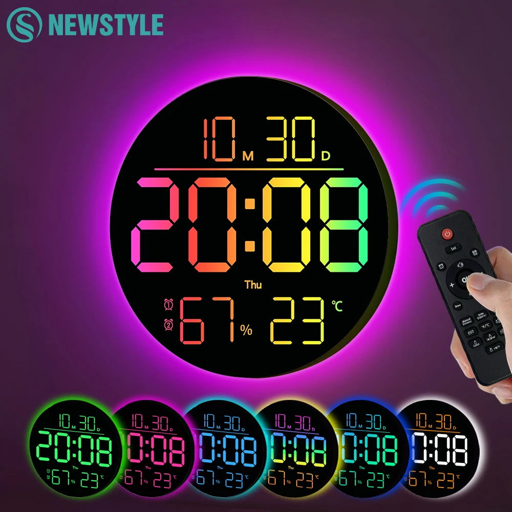 LED Multi-Function Wall Clock with Digital Display and Automatic DST Adjustment Remote Control Alarm Clocks Wall Light Clock Zpaxo