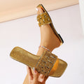 Women Slippers 2025 New Fashion Summer Slippers Women Rhinestone Flat Sandals Comfort Non Slip Beach Shoes Home Slides Women Zpaxo Gold 43
