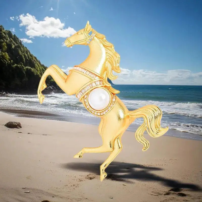 Fashion Rhinestones Pearl Alloy Horse Brooches Zodiac Pony Pins Women Zpaxo