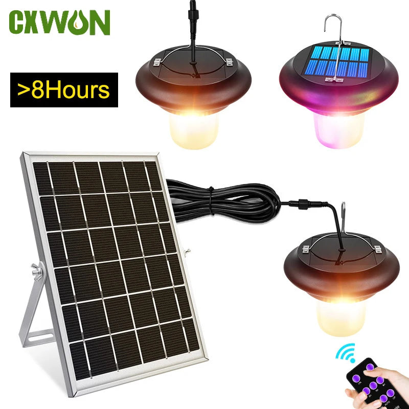 Double Head Solar Pendant Light Portable Outdoor Garland Dimmable LED Shed Light with Remote Control for Outdoor Lighting Zpaxo