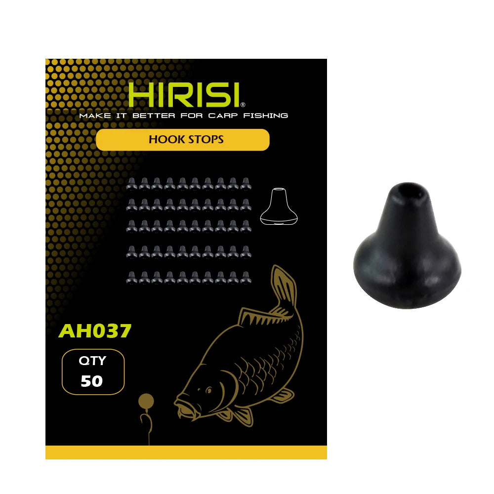 Hirisi 50pcs Rubber Fishing Rigs Fish Hook Stopper Terminal Tackle Accessories AH036 Carp Fishing Positioning Bead Buffer Beans Zpaxo AH037-Black