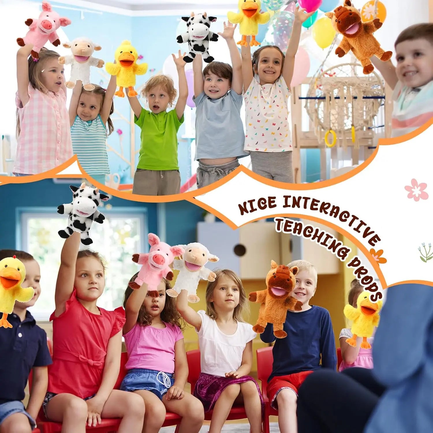 Animal Hand Puppets Kids Working Mouth Toddler Plush Toy Show Theater
