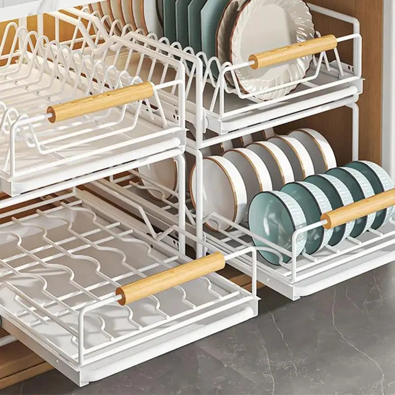 Sliding Dish Rack Kitchenware Storage Shelf Kitchen Drying Cabinets