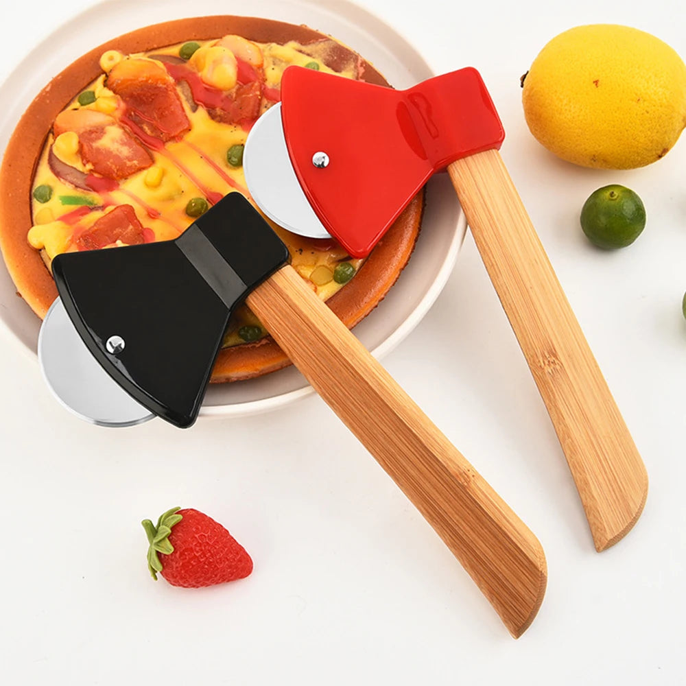 Pizza Cutter Wheel with Bamboo Handle Stainless Steel Axe Shaped Pizza Slicer for Pizza Pie Waffles Dough Kitchen Accessories Zpaxo
