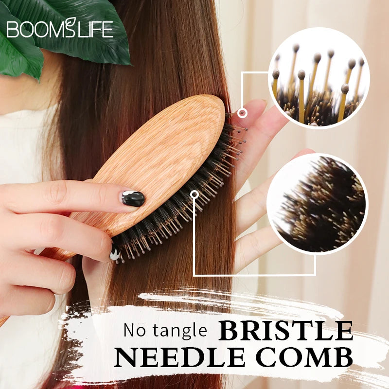 Custom Name Soft Boar Bristle Hair Brush Women Detangling Hairbrush Oak Wood Massage Comb for Wet and Dry Hair Barber Combs Zpaxo
