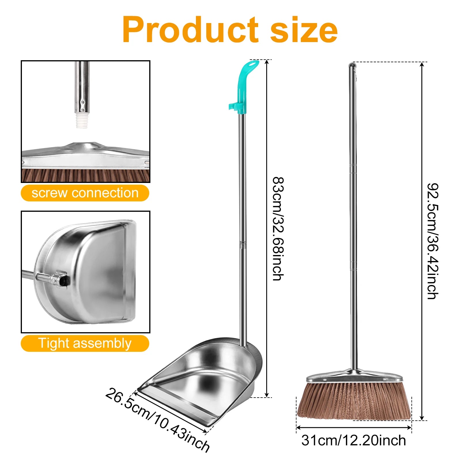 Broom Dustpan Set Stainless Steel Magic Brushs Combination Household Combo Cleaning Tool with Long Handle Durable Non Stick Hair Zpaxo Round