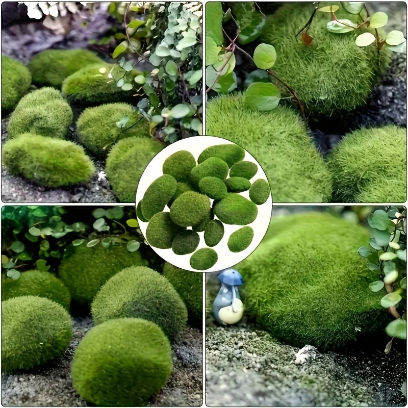 3 Artificial Moss Rocks Decorative Green Covered Stones Fake Decor