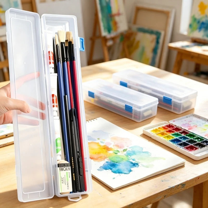 Long Paintbrush Holder Translucent Storage Box Watercolor Pens
