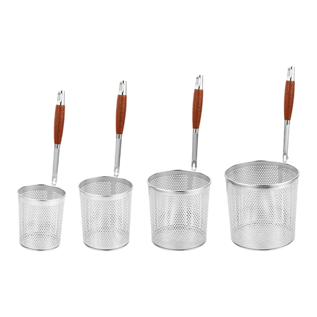 Stainless Steel Mesh Strainer Basket with Wooden Handle Mesh Strainer Basket Zpaxo 15cm Dia