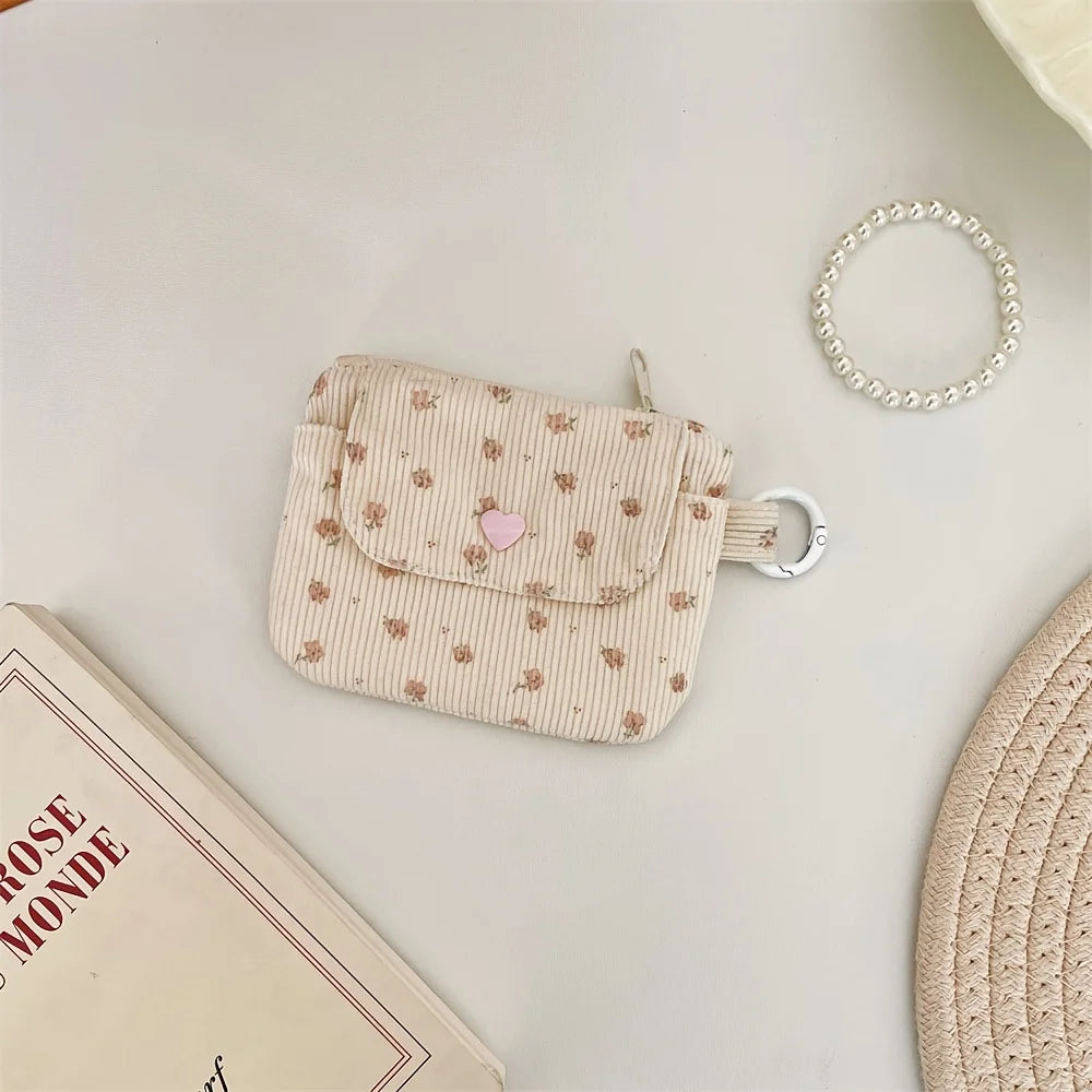 Corduroy Coin Purse Women's Wallet Zipper Card Holder Bank ID Bag Zpaxo Floral Rose