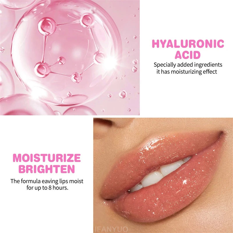 Water Glossy Mirror Lipstick Lasting Moisturizing Lip Balm Glitter Pearl Solid Lip Gloss Sexy Red Brown Non-Stick Cup Lip Tint Zpaxo