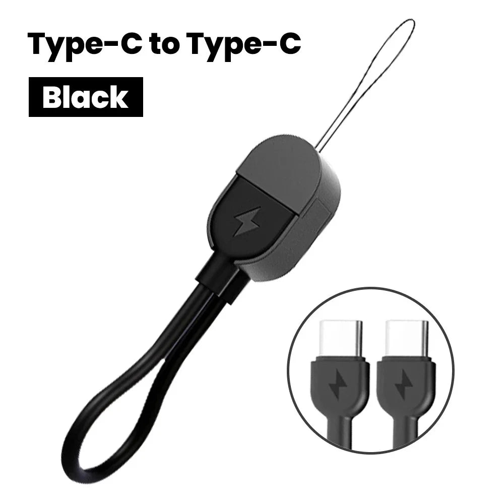 60W USB-C to USB-C Fast Charging Keychain Cable – 16cm USB-C Charging Cable Zpaxo Black