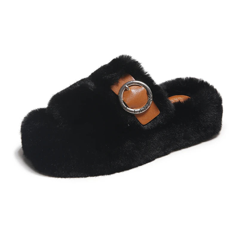 Women Slippers Thick Bottom Double Slippers Autumn/Winter New Style Korean Shoes Women Soft Bottom Cotton Home Slides Women Zpaxo black 36