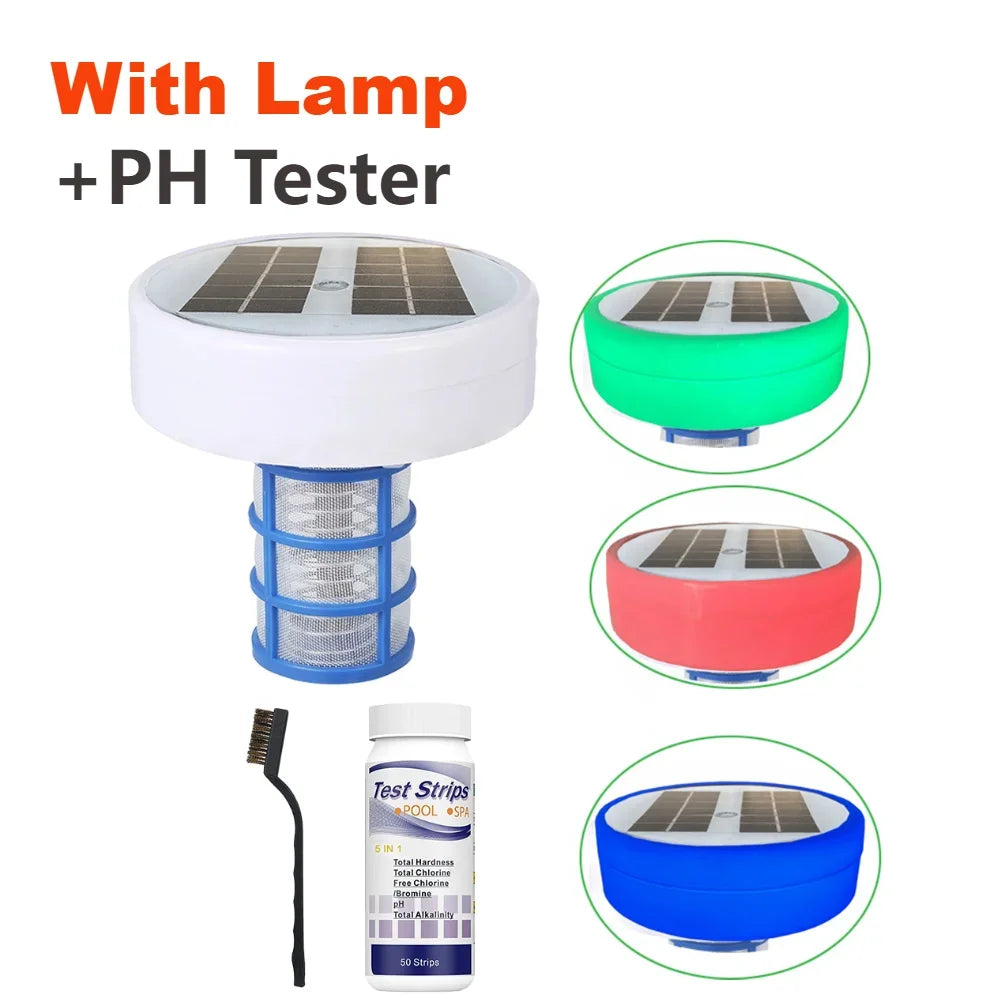 Automatic Pool Cleaner Auto Switching Solar Copper Pool Ionizer Keeps Pool Cleaner and Clear RGB LED Night Light Up To 35000 Gal Zpaxo With RGB lamp B