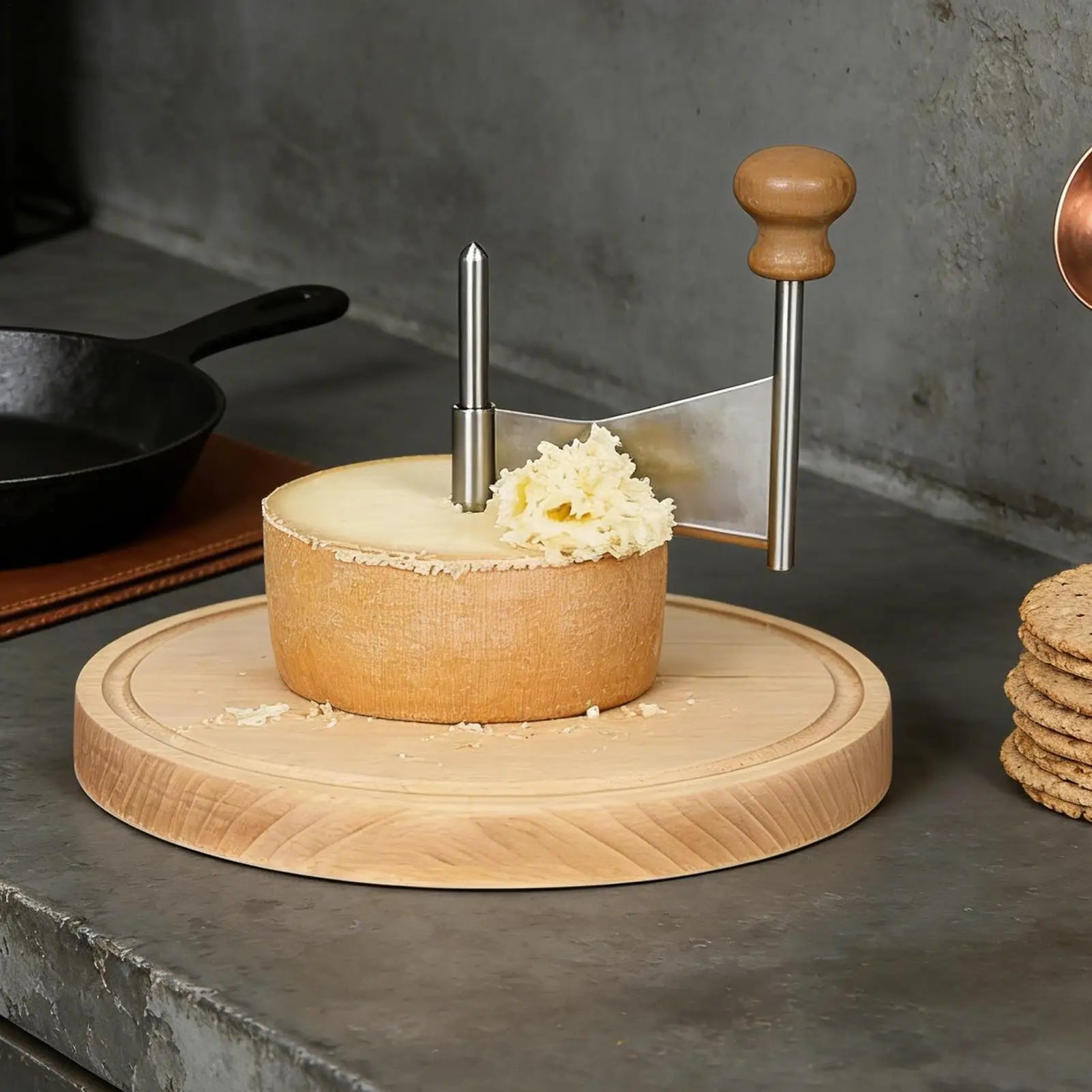 Cheese Curler Wheel Stainless Steel Wood Base Smooth Shaving Manual Handheld Cheese Flower Maker Slicer for Restaurant Cafe Home Zpaxo