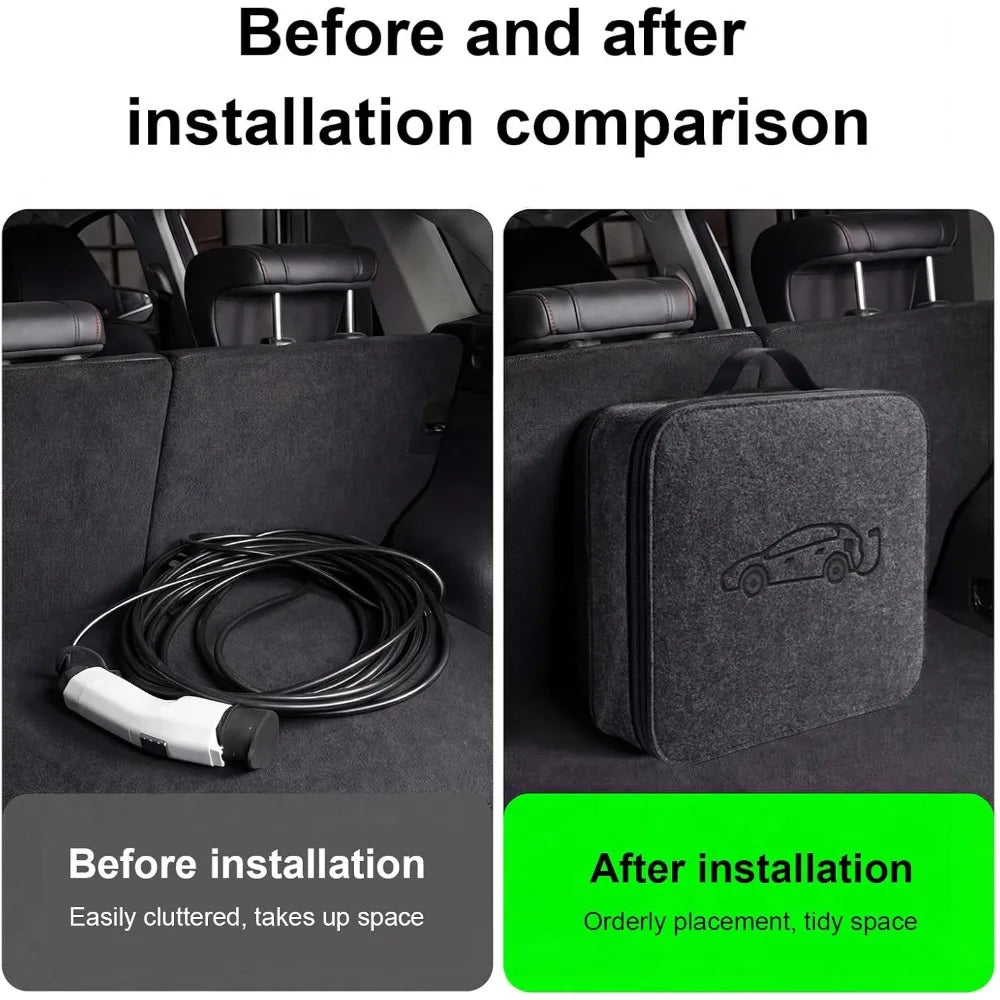 Portable EV Charger Cable Storage Bag – Dustproof Felt Organizer