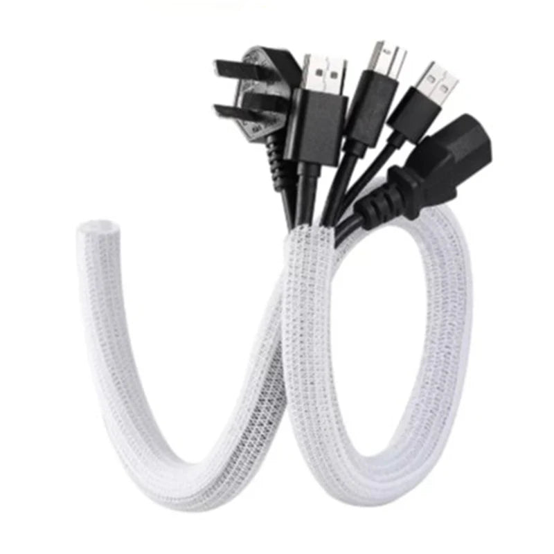 Cable Protector Sleeve Closing Braided Expandable Auto Line Management Overlaps Flexible Loom Split Pipe Tube Wire Wrap Protect Zpaxo 2m White