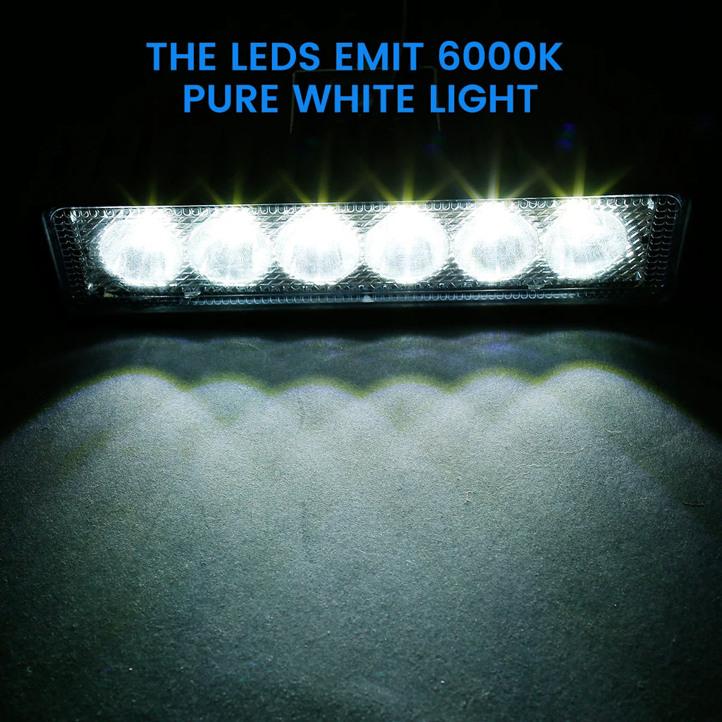 18W Car LED Light Bar 12V 6000K Super Bright Car LED Work Light IP67 Waterproof Flood Spot Light Off Road Head Light Driving Zpaxo