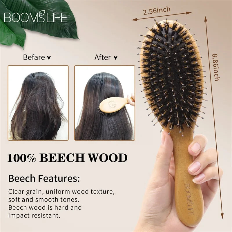 Natural Boar Bristle Hair Brush Women Wood HairBrush Anti-Static Hair Comb for Wet and Dry Comb Hair Barber Accessories Zpaxo