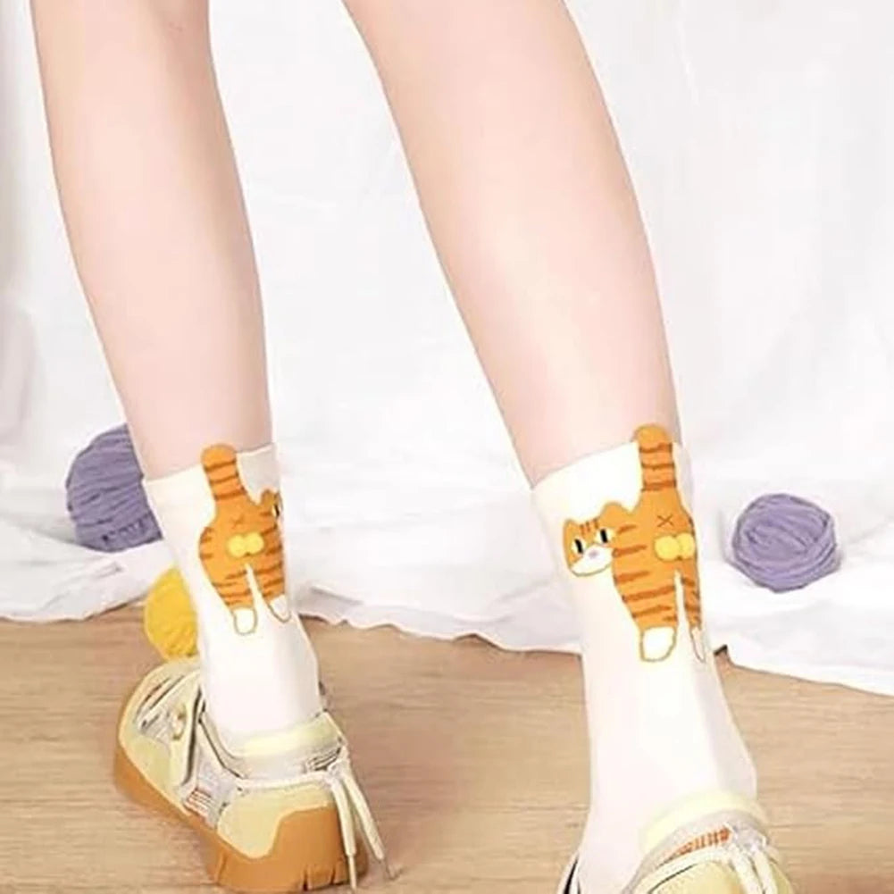1-2Pairs Funny Cotton Socks with Fuzzy Balls Cartoon Animal Socks Breathable Cat Middle Tube Socks Novelty Gifts for Cat Lovers Zpaxo