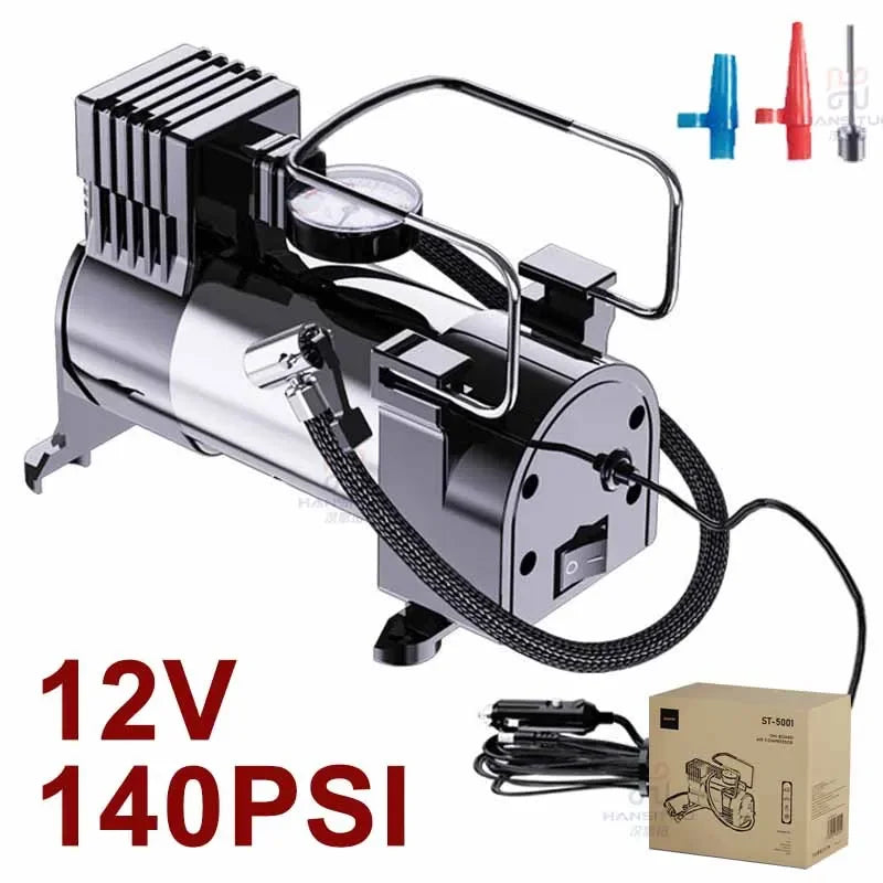 140PSI 12V Car Tyre Inflator – Electric Air Compressor & Gauge
