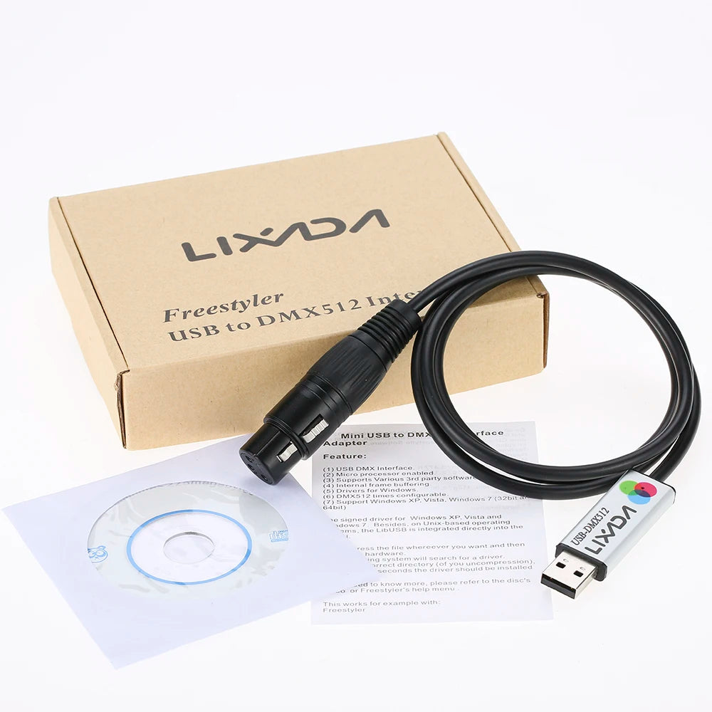 Lixada USB Lighting Console USB to DMX Interface Adapter LED DMX512 Computer PC Stage Lighting Controller Dimmer Zpaxo