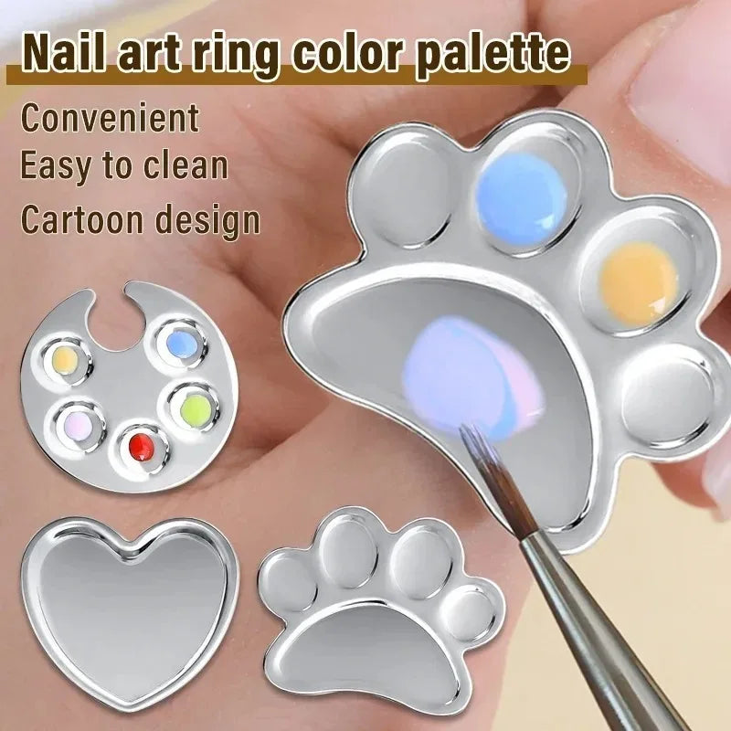 Mini Nail Art Color Palette Cute Footprint Design Finger Ring for Mixing Nail Polish UV Gel Painting Palette Manicure Nail Tools Zpaxo