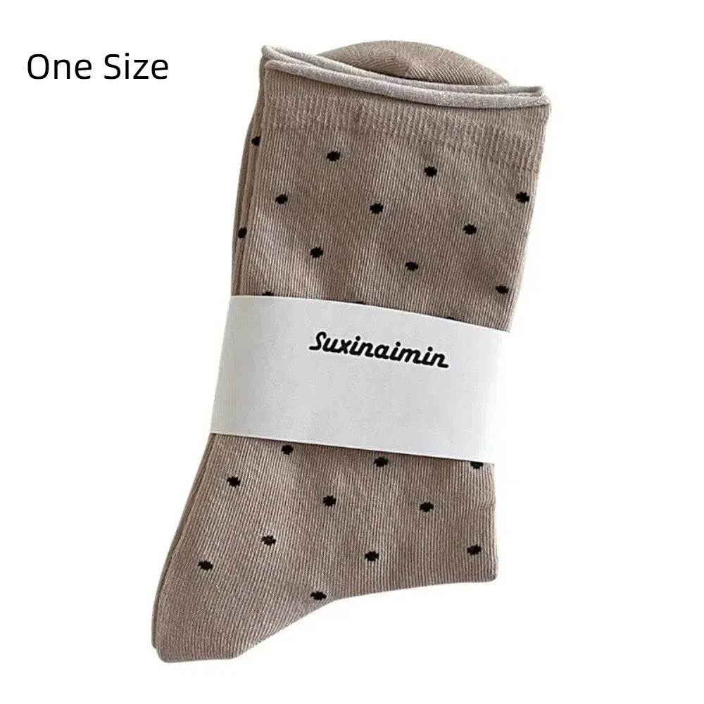 Comfortable Curled-edge Polka Dot Socks Thin Breathable Mid-Tube Socks Sweat Absorbent Women's Socks Summer Zpaxo