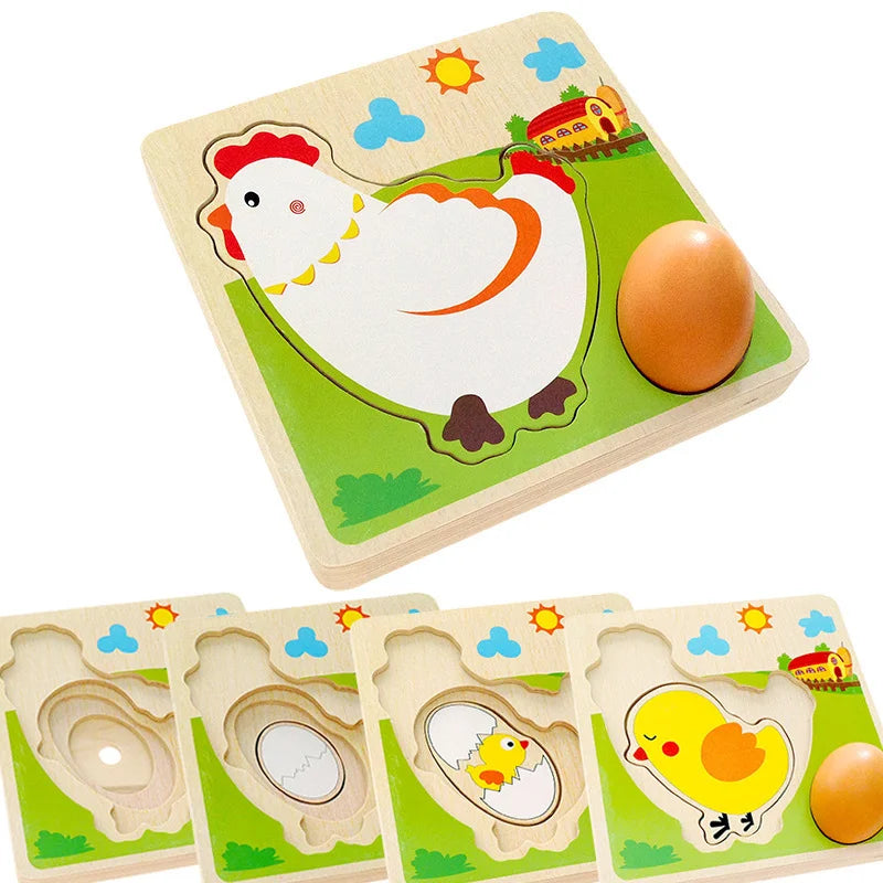 Wood 3D Puzzle Chick Grow Hens Laying Eggs Process Jigsaw Learning