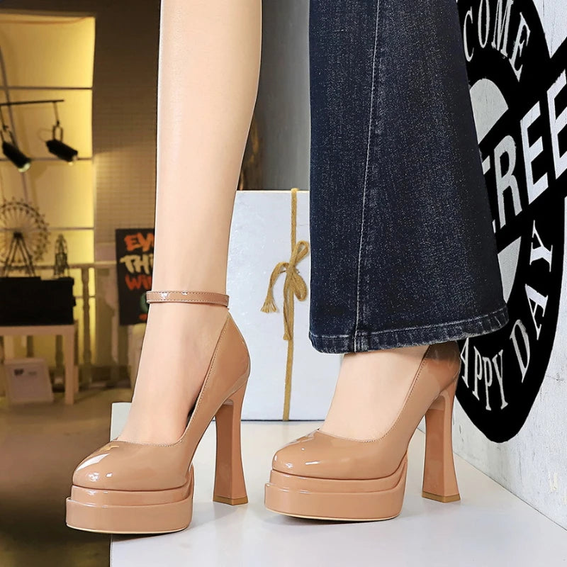 Round-toe Single Shoes Women Heels Double-layer Waterproof Platform Zpaxo