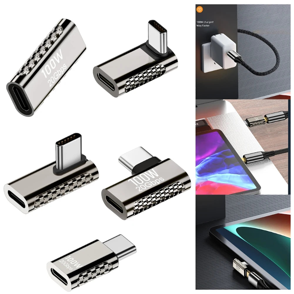100W 20Gbps USB-C 90° Right Angle Adapter | Charging & Data USB-C Adapter Zpaxo