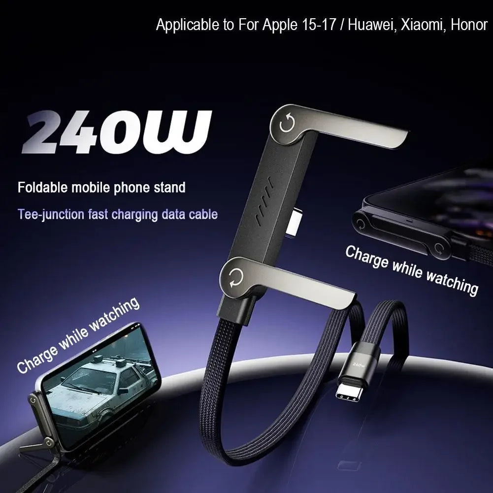 240W Ultra Fast Charging Cable Type-C to C Elbow Foldable Stand Data Sync Cable Multifunctional Phone Holder For iPhone Samsung Zpaxo