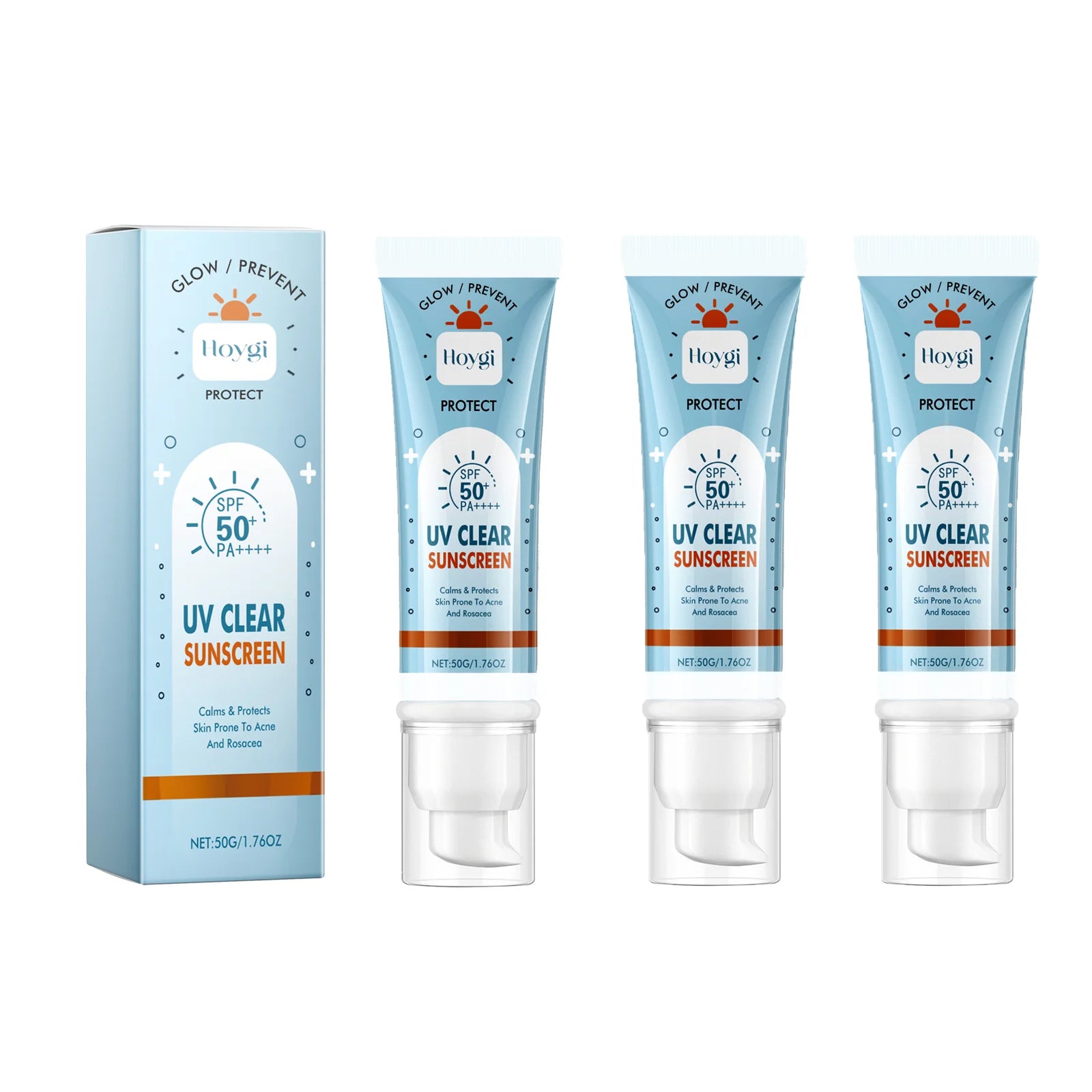 Hoygi Oil-Free Lightweight Sunscreen Cream Broad Spectrum SPF 50+ Non-Greasy Quick-Dry for Daily Face Protection and Makeup Base Zpaxo 3PCS