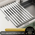 304 Stainless Steel Kitchen Sink Drain Rack Sink Bowl and Dish Storage Rack Foldable and Retractable Drain Basket Placema Zpaxo 55x32.5cm