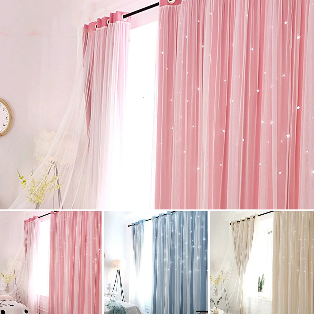 Tulle Blackout Curtains Hollow Star Modern Style Living Room Bedroom Chiffon Window Voiles Tulle Blinds Finished Drapes Kitchen Zpaxo