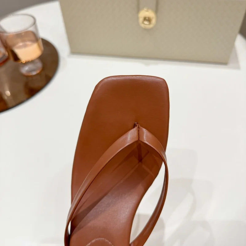 Fashion Round Toe Ladies Thin Heel Slippers Flip Flops Sandals Shoes Shallow Women Medium Heels Slippers Female Slides Pumps Zpaxo