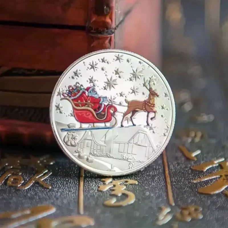 Christmas Souvenirs Merry Christmas Plated Gold Coin Santa Claus Colorful Star Snow Collectible Coins 1PCS Zpaxo