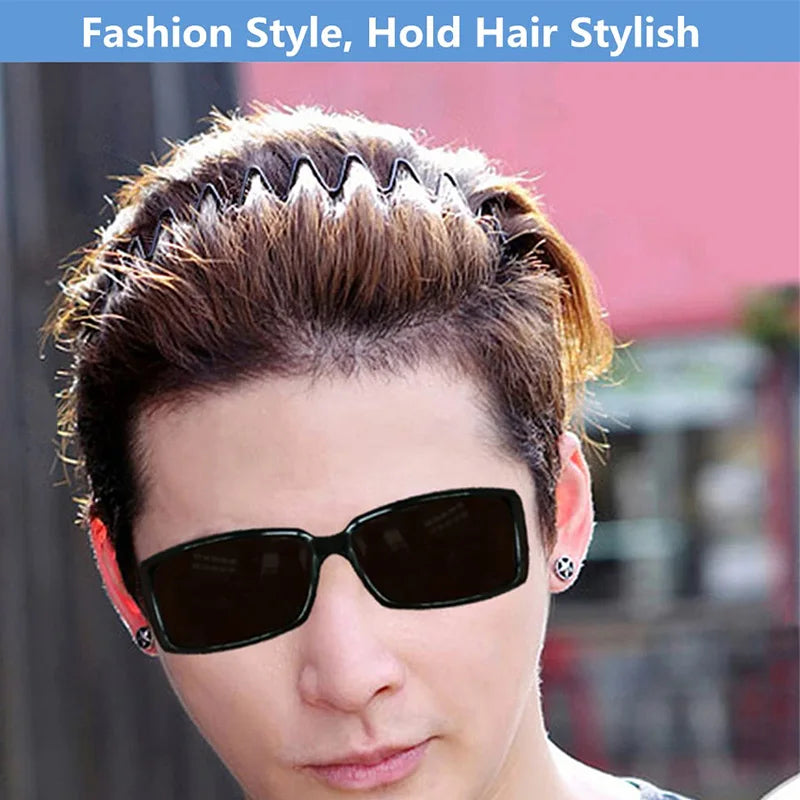 Unisex Black Elastic Non Slip Simple Metal Headbands Men Women Wavy