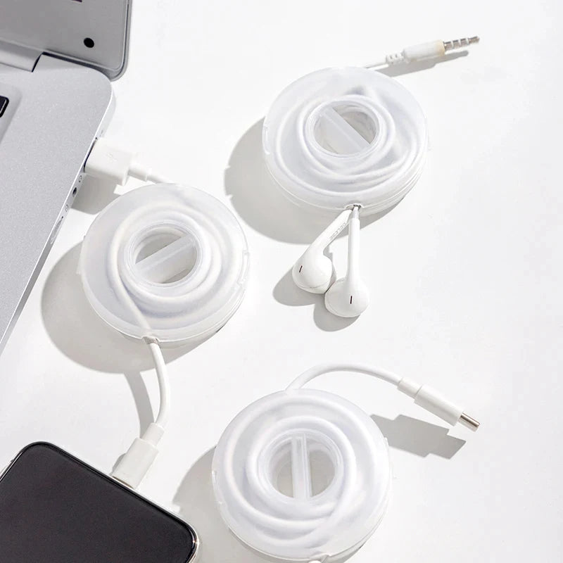 Transparent Round Wire Winder Box Cable Management Retractable Cord Organizer Portable Usb Charger Holder Earphones Cord Storage Zpaxo