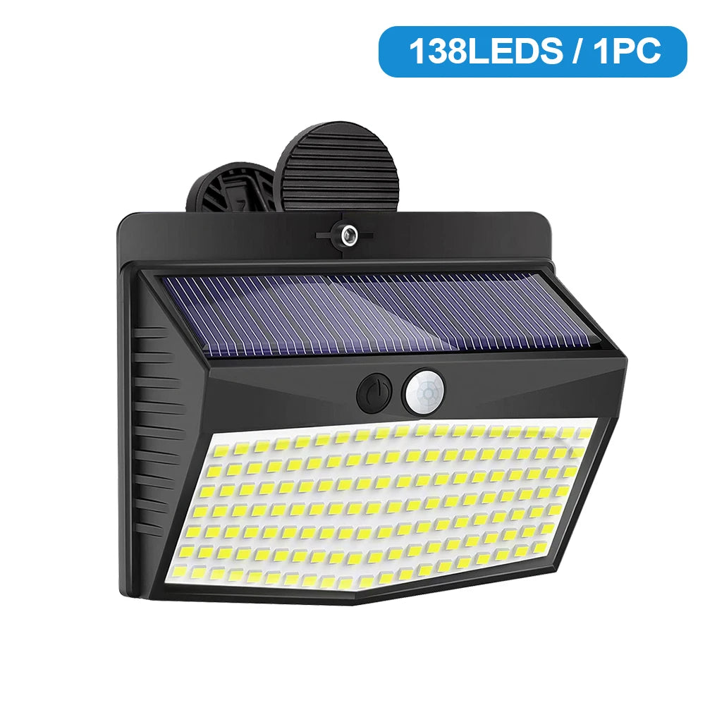 138/176/268 LED Clip On Solar Lights Outdoor Motion Sensor Lights with 3 Modes Solar Security Light Waterproof For Outside Fence Zpaxo 138LED-1PC