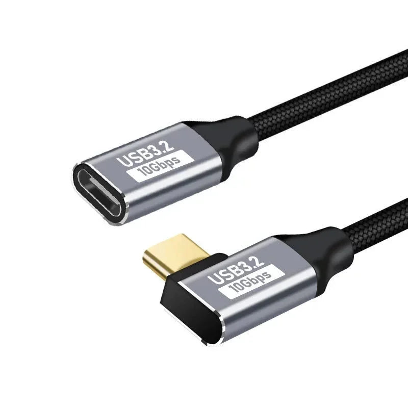 100W USB-C 3.1 Gen 2 Extension Cable 90° Angle 10Gbps 5A PD USB-C Extension Cable Zpaxo Male to Female(Right 3m