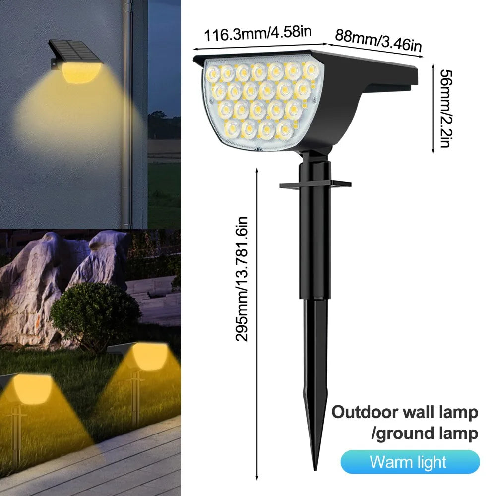 1-2PCS 52LED Solar Spot Lights Outdoor IP65 Waterproof 3 Lighting Modes Landscape Wall Lamp for Garden Yard Tree Lawn Pathway Zpaxo 76LED Warm White 1pc