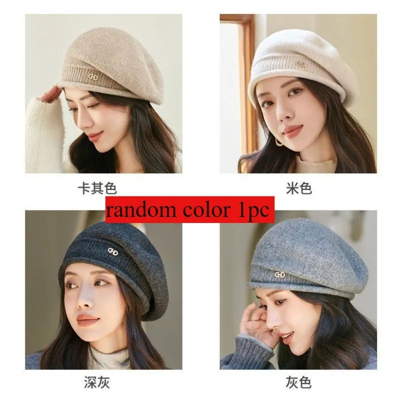1 Hats Fashionable Versatile Autumn Winter Wool Knitted Middle-aged Zpaxo random color 1pc
