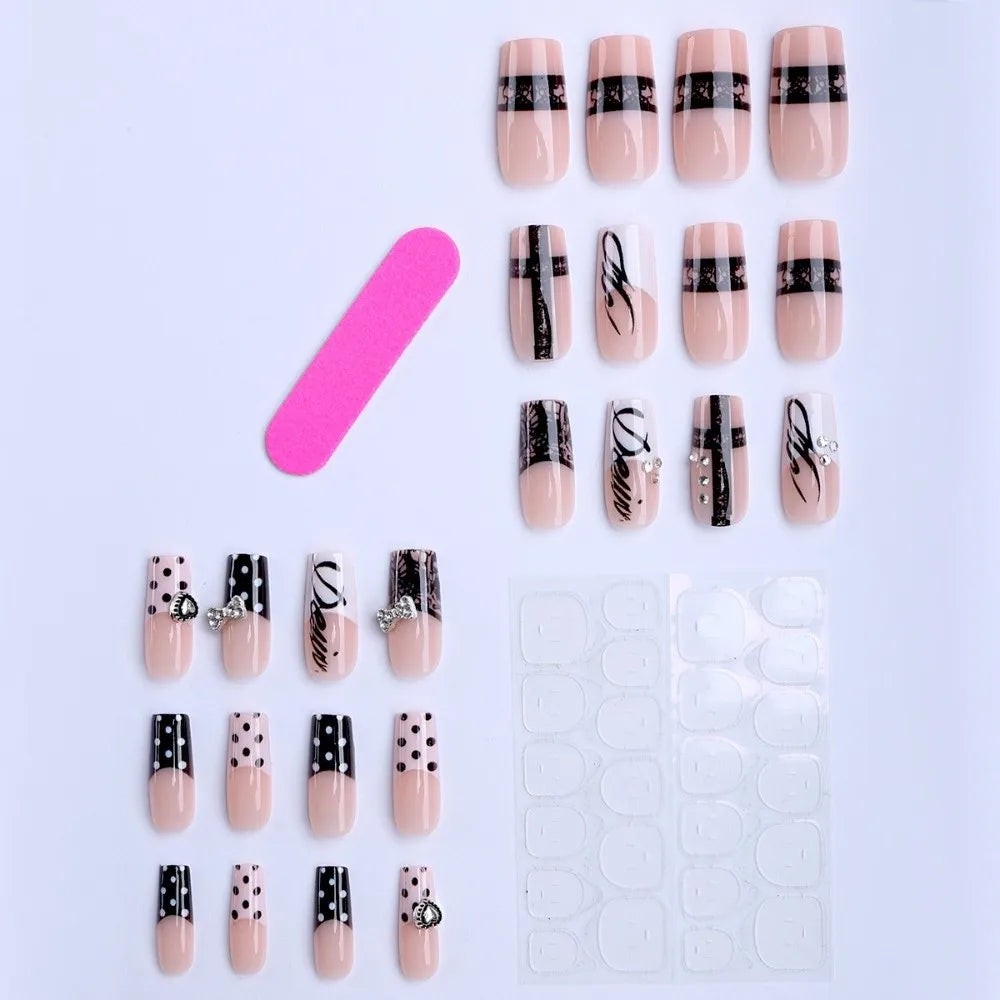 24Pcs New Pink False Nail Cross Detachable Press on Nails Full Cover Wearable Fake Nail Tips Women Zpaxo